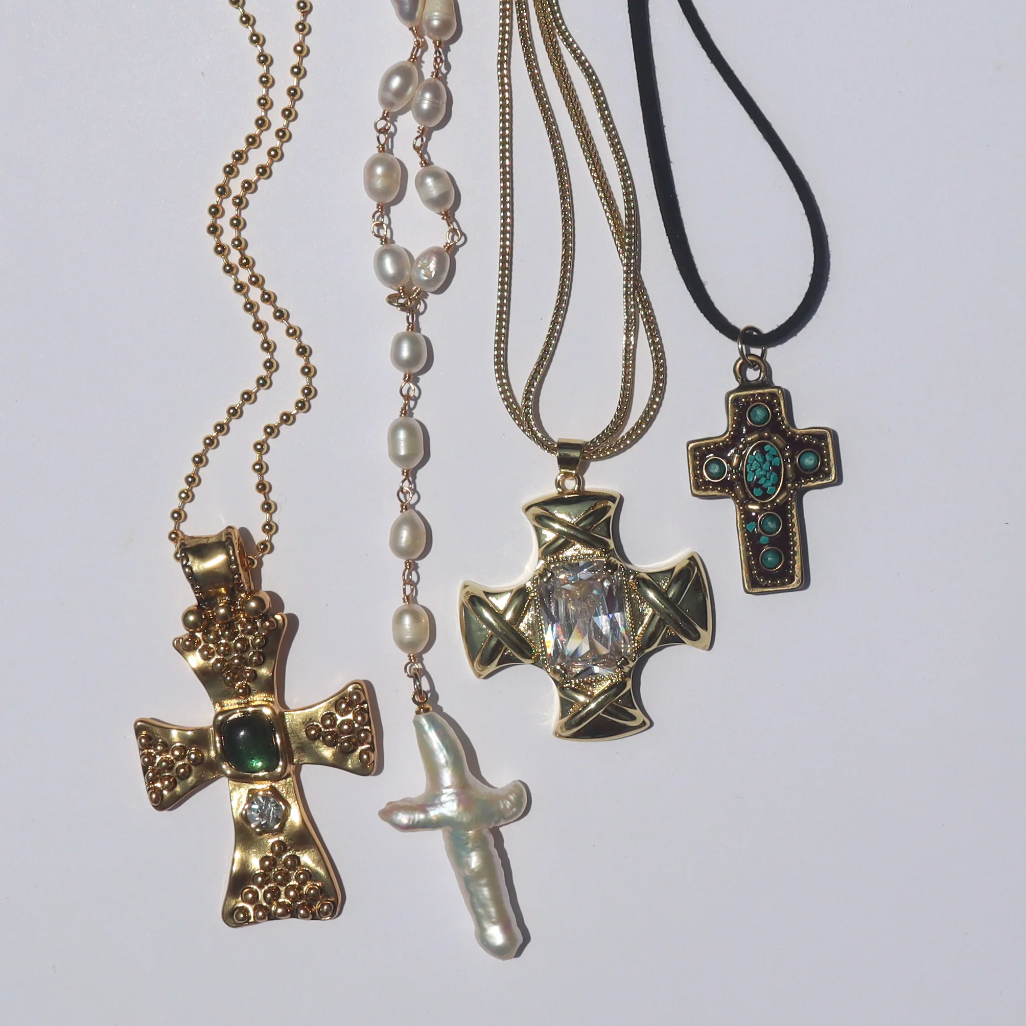 Andie Freshwater Pearl Cross Drop Necklace - Image 3